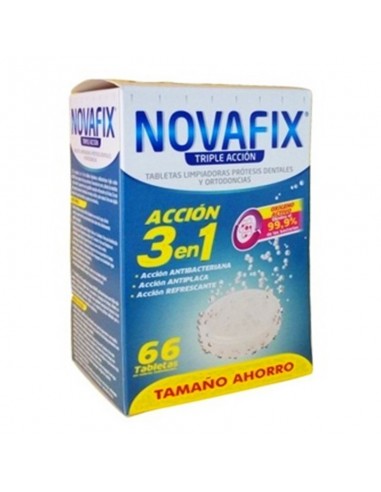 Novafix tabletas limpiadoras para prótesis triple acción. 66uds.