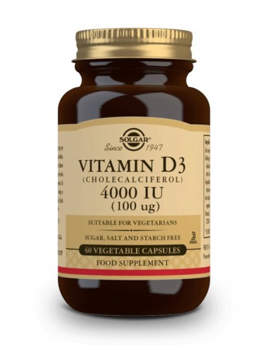 Vitamina D3 4000 UI (100 μg). Cápsulas de Solgar Qenco