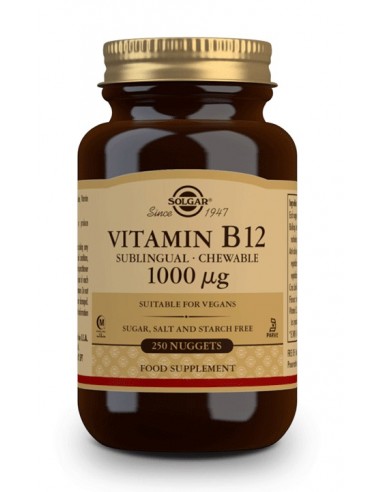 Vitamina B12 1000 μg (Cianocobalamina), 250 Comprimidos sublinguales-masticables. Qenco