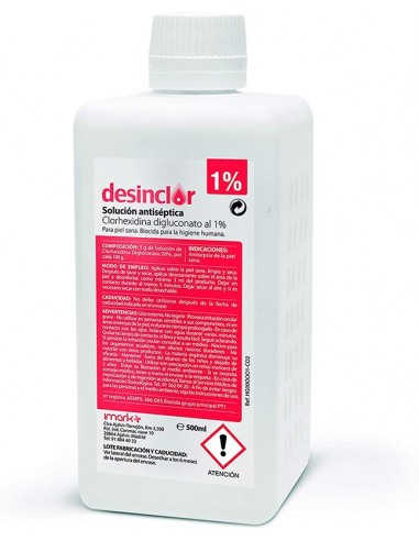 Desinclor Solución antiséptica para las manos con clorhexidina al 1%.  20 Envases de 500 ml. Iberomed
