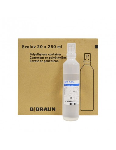Caja de 20 uds. 250 ml Suero Braun Fisiológico para irrigación. Iberomed