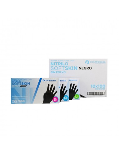 Caja de 10 dispensadores de Guante de nitrilo negro sin polvo Soft Skin. Iberomed