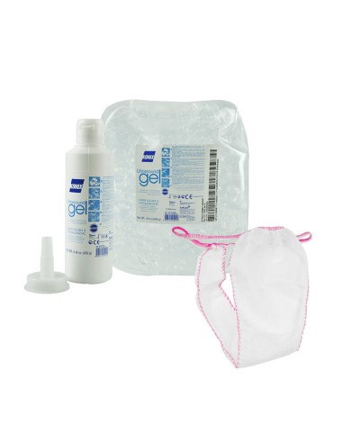 Pack ahorro 8 Gel ultrasonidos 5 L + 1000 Uds. Tanga desechable de mujer.