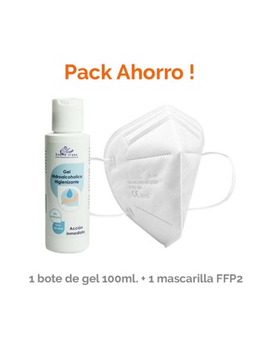 Pack Gel hidroalcohólico 100ml. + 1 mascarilla FFP2 blanca