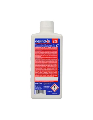 Desinclor. Solución Acuosa Clorhexidina 2% Incolora.  Envase de 250 ml