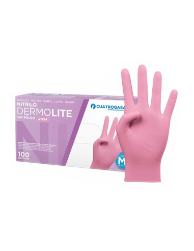 Guantes de nitrilo sin polvo Dermolite. Color rosa. 100uds.