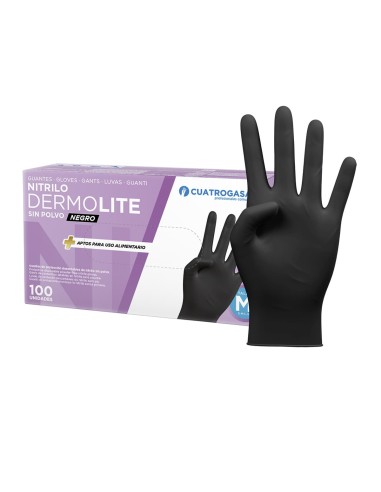 100 Uds. Guantes de nitrilo sin polvo Dermolite. Color negro