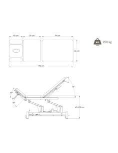 Camilla eléctrica de tratamiento de tres secciones. Modelo Point