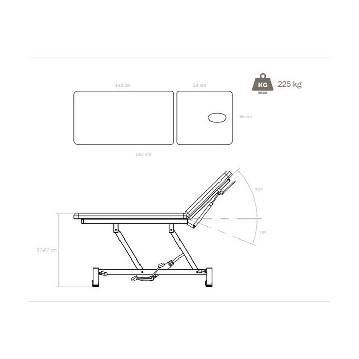 Camilla hidráulica de dos cuerpos. Modelo Natu
