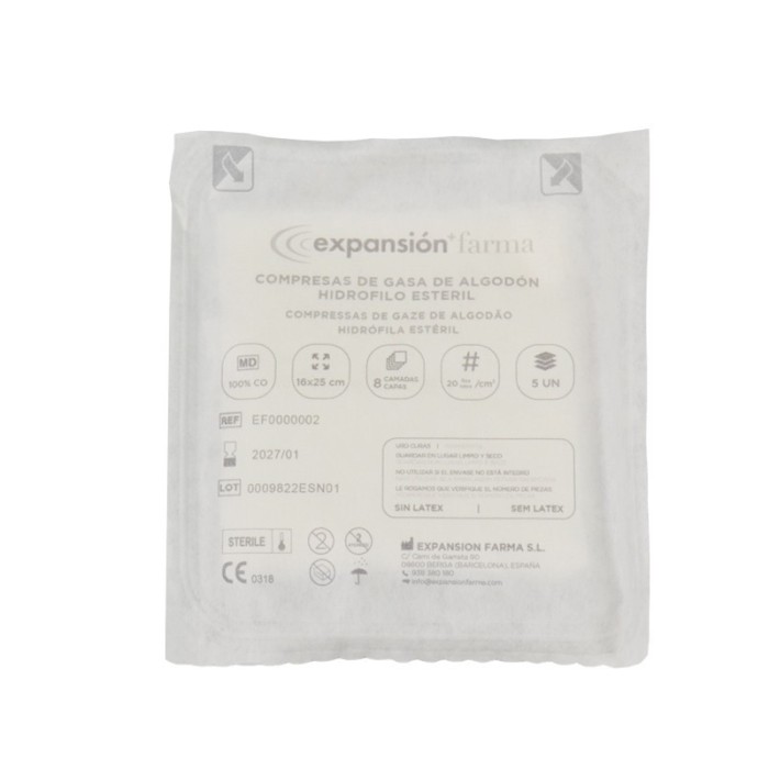 Gasa estéril de 16cm x 25cm. Caja de 100 uds