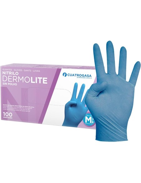 Guantes de Nitrilo Sin Polvo Azul Dermolite - 100 uds | Iberomed
