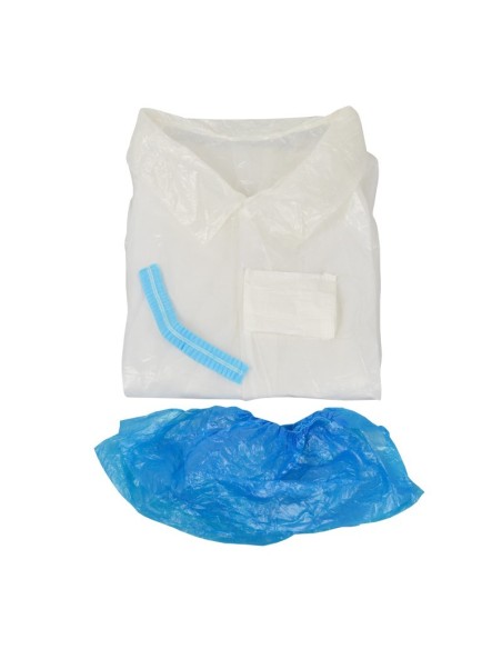 100 Uds kit de visita vestuario con bata, calzas, gorro y mascarilla | Formato ahorro | Iberomed