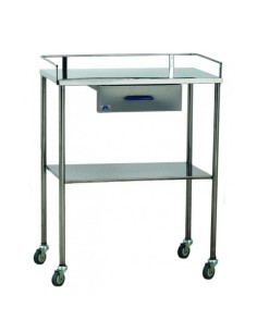 Mesa auxiliar para instrumental con un cajón y barandilla | Iberomed