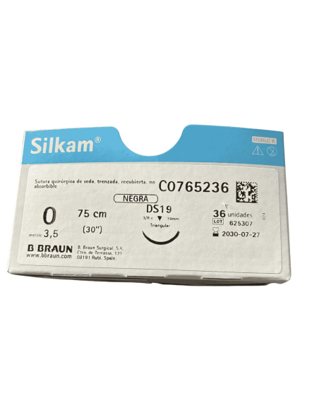 Sutura seda negra 0/0 75 cm DS19 BBRAUN (Silkam®) | 1 ud