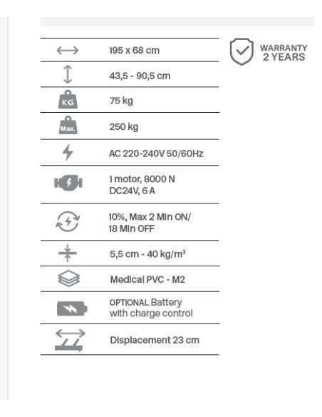 Camilla eléctrica PRO 201 2 cuerpos 250 kg | Iberomed