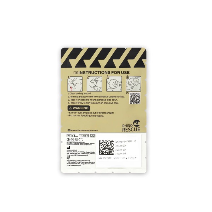 Parche torácico oclusivo Rhino Rescue Chest Seal